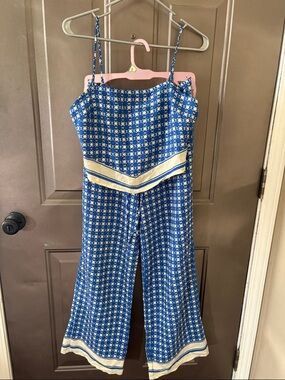 Sienna Sky Blue Floral Print Wide-Leg 2 piece with Contrast Trim